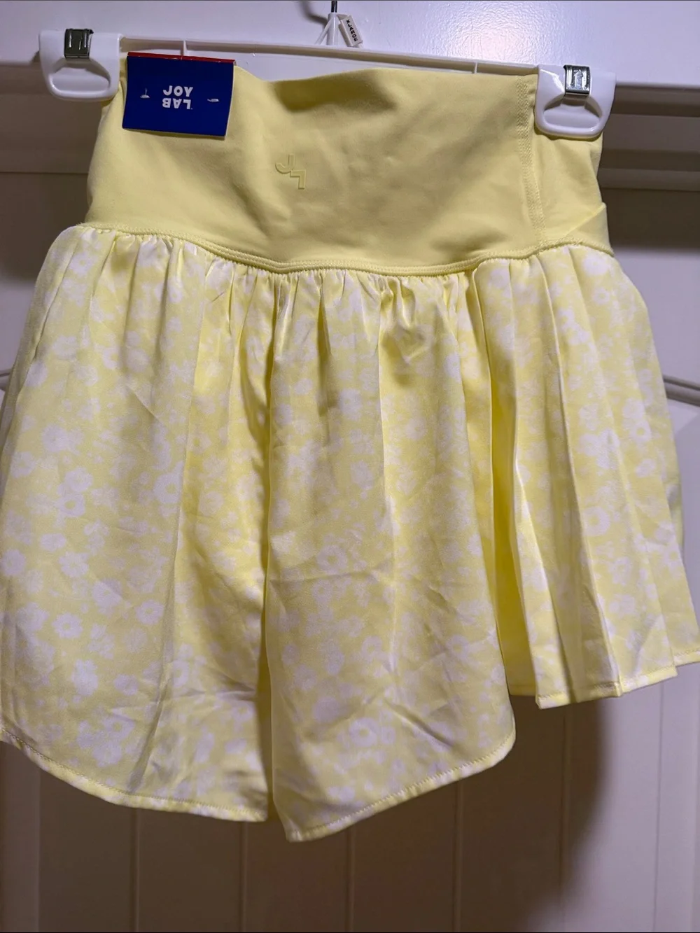 JoyLab Pale Yellow Floral Athletic Shorts with Built-In Shorts
